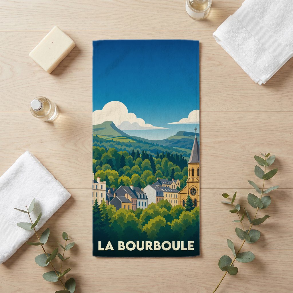 Serviette de bain 30 cm x 60 cm souvenir de La Bourboule