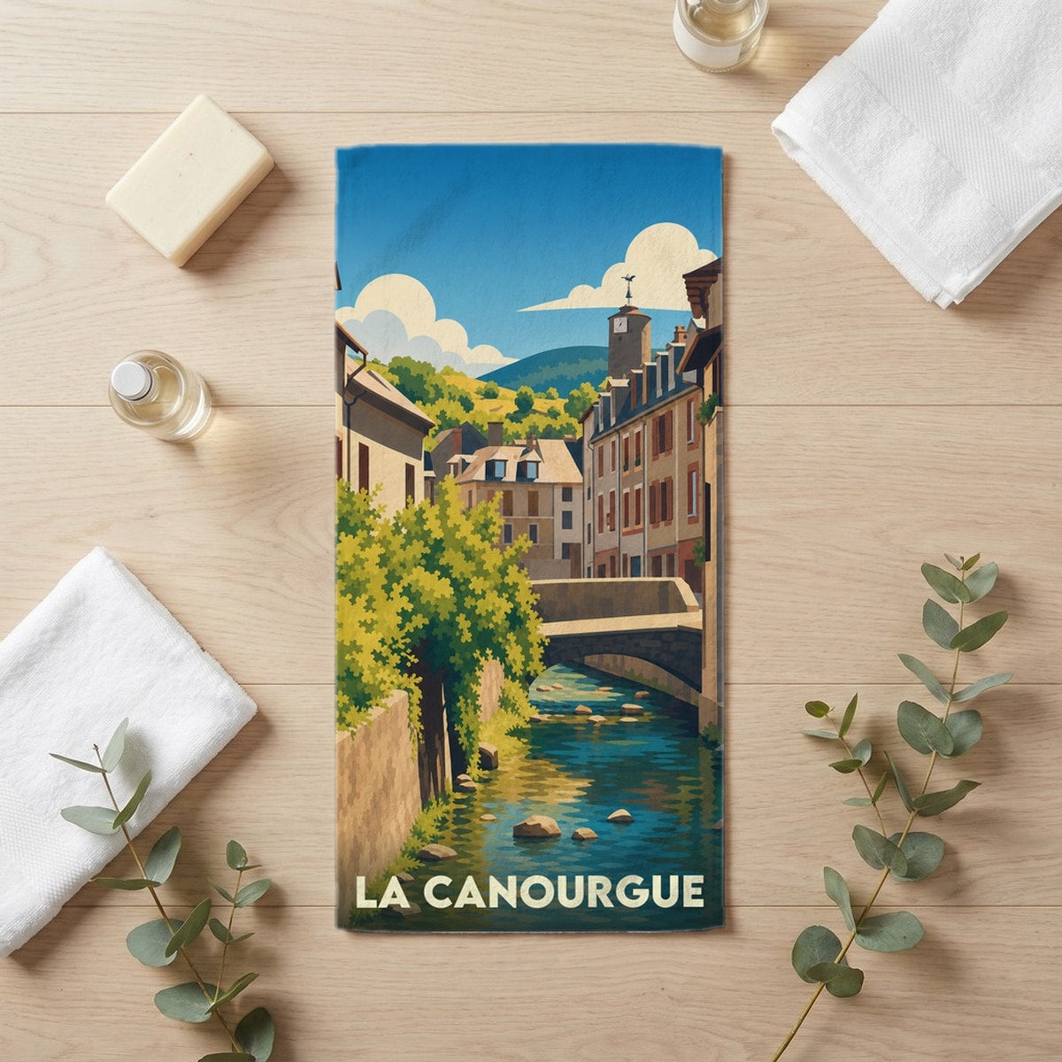 Serviette de bain 30 cm x 60 cm souvenir de La Canourgue