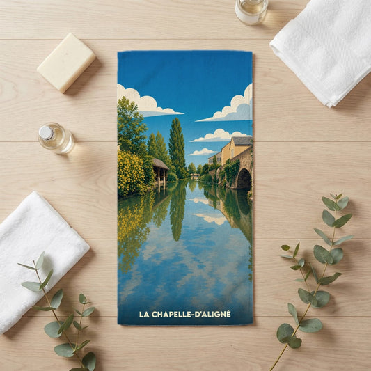 Serviette de bain 30 cm x 60 cm souvenir de La Chapelle-d'Aligné