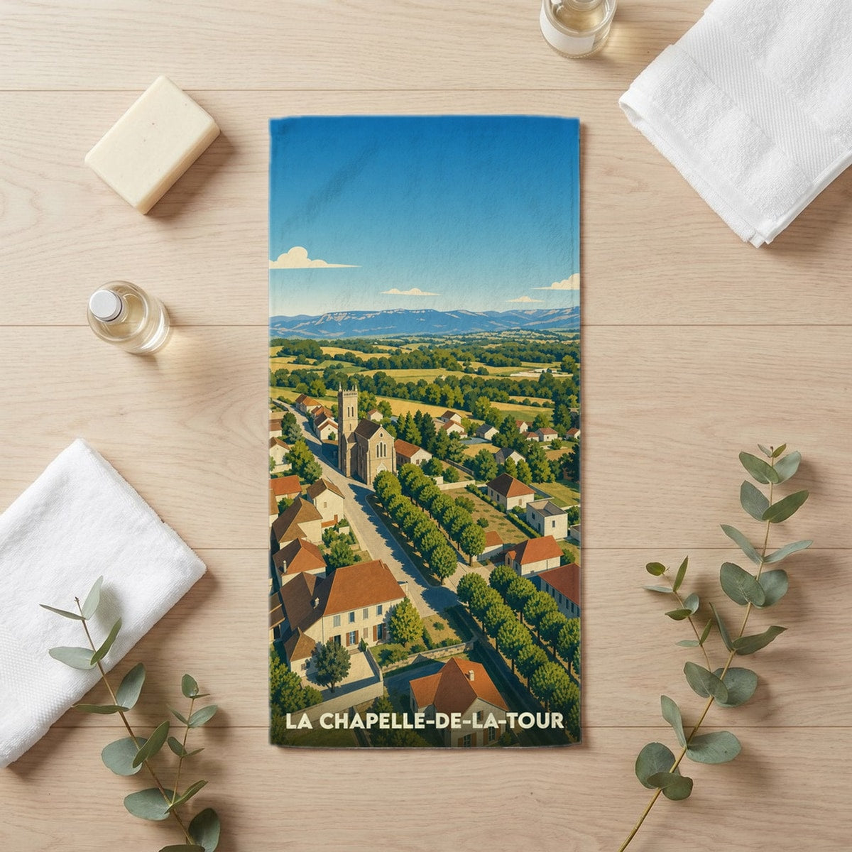 Serviette de bain 30 cm x 60 cm souvenir de La Chapelle-de-la-Tour