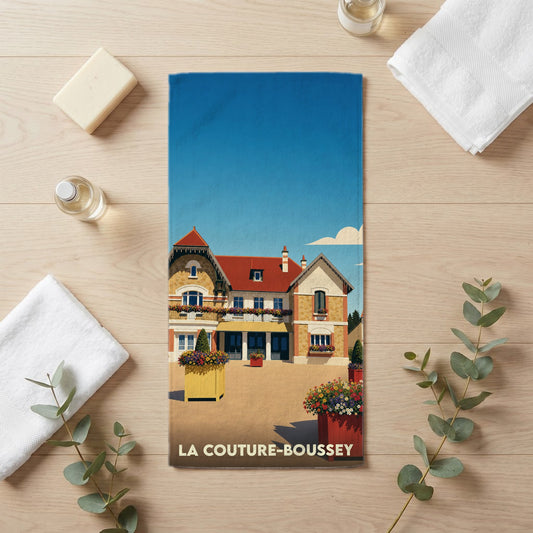 Serviette de bain 30 cm x 60 cm souvenir de La Couture-Boussey