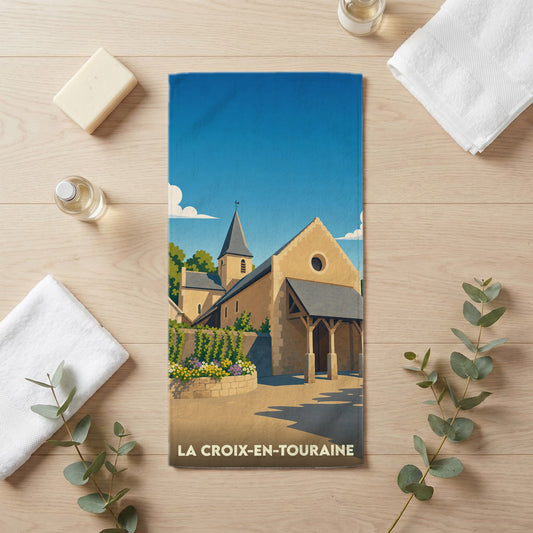 Serviette de bain 30 cm x 60 cm souvenir de La Croix-en-Touraine