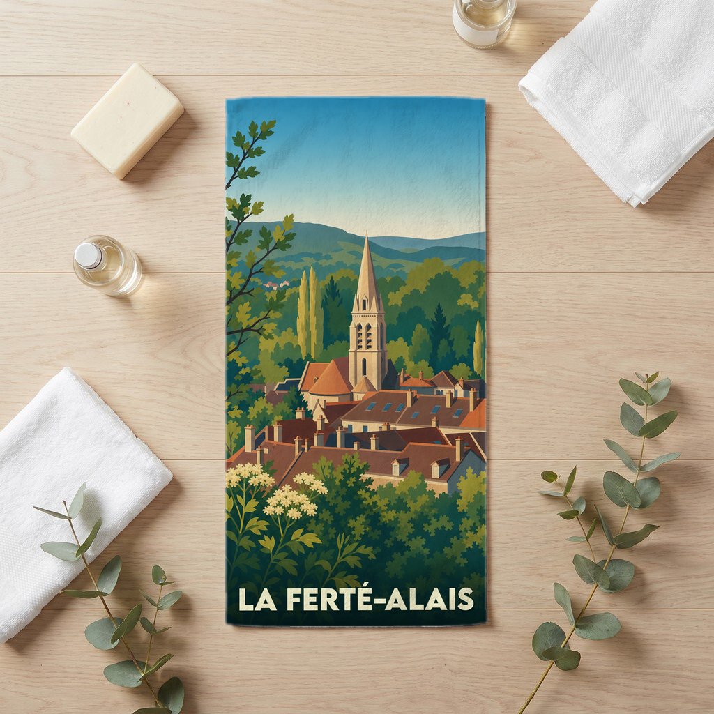 Serviette de bain 30 cm x 60 cm souvenir de La Ferté-Alais