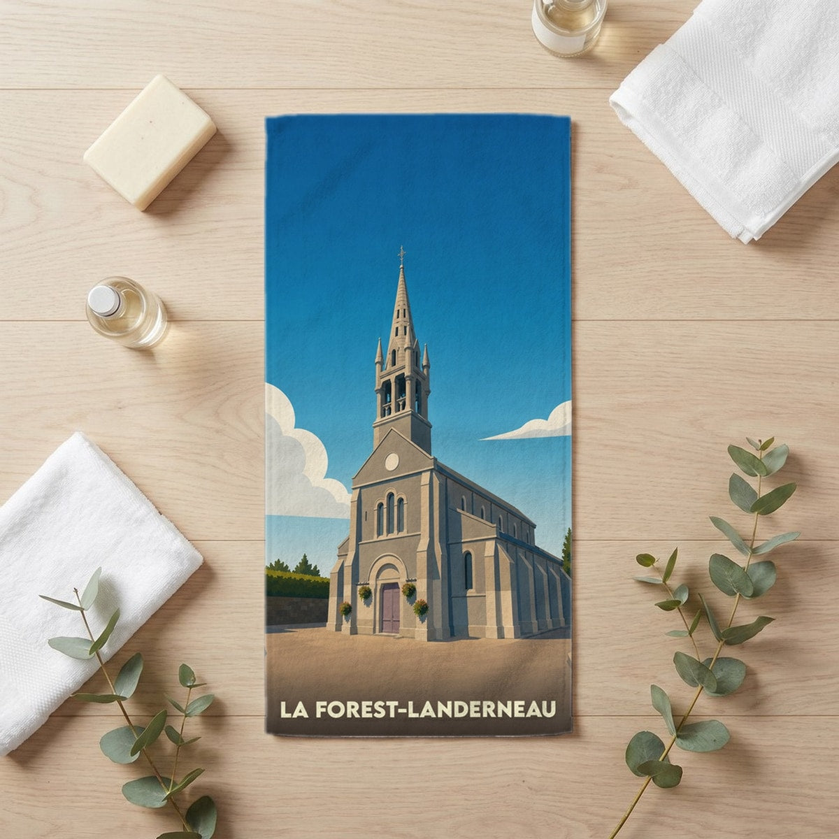Serviette de bain 30 cm x 60 cm souvenir de La Forest-Landerneau