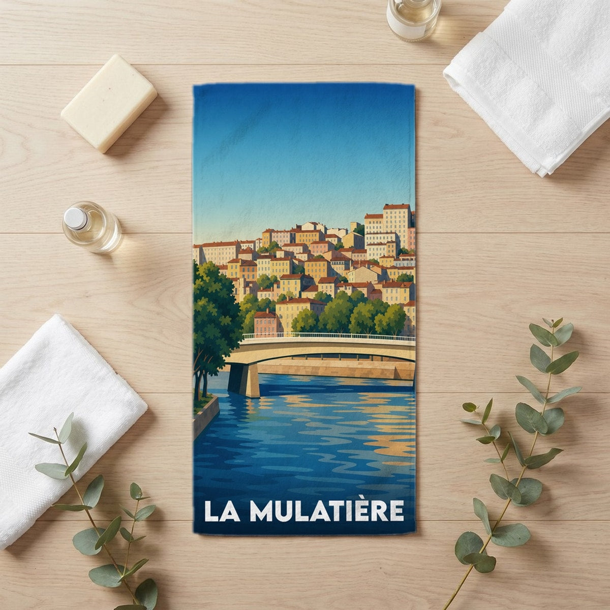 Serviette de bain 30 cm x 60 cm souvenir de La Mulatière