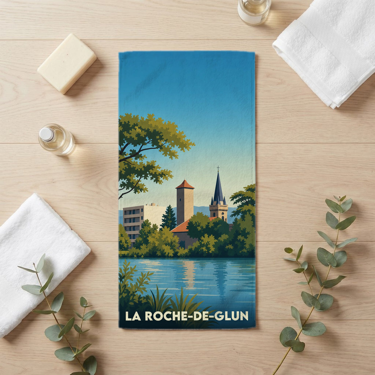 Serviette de bain 30 cm x 60 cm souvenir de La Roche-de-Glun
