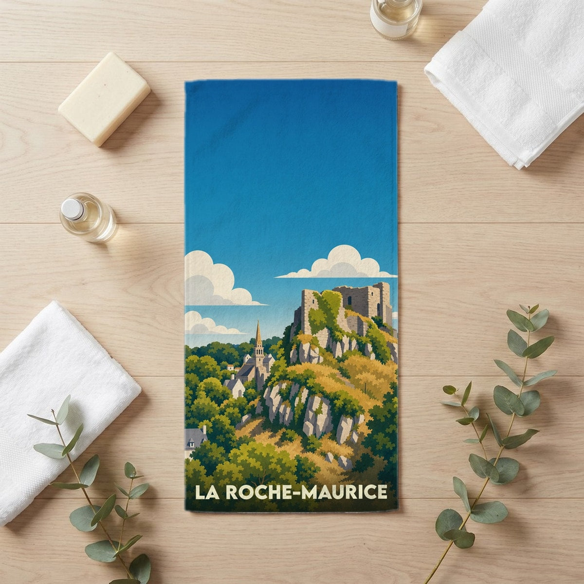 Serviette de bain 30 cm x 60 cm souvenir de La Roche-Maurice