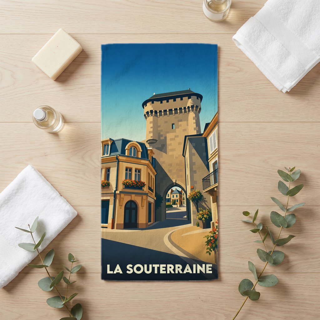 Serviette de bain 30 cm x 60 cm souvenir de La Souterraine