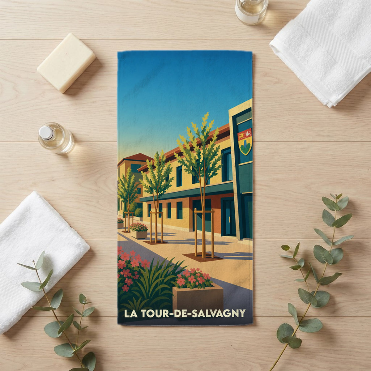 Serviette de bain 30 cm x 60 cm souvenir de La Tour-de-Salvagny