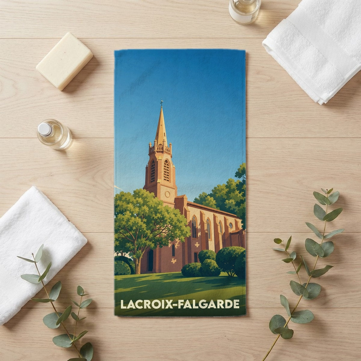 Serviette de bain 30 cm x 60 cm souvenir de Lacroix-Falgarde