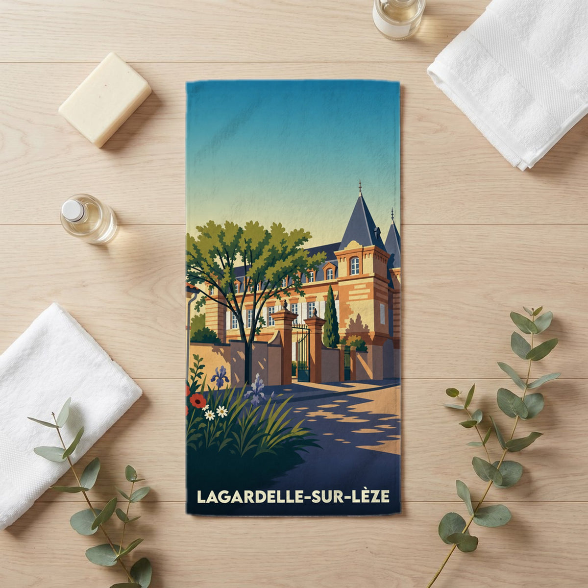 Serviette de bain 30 cm x 60 cm souvenir de Lagardelle-sur-Lèze