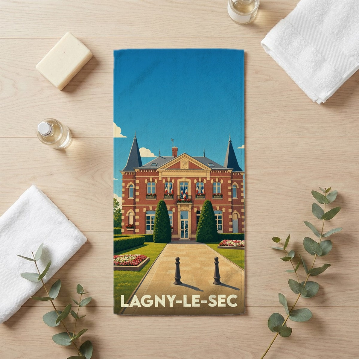 Serviette de bain 30 cm x 60 cm souvenir de Lagny-le-Sec