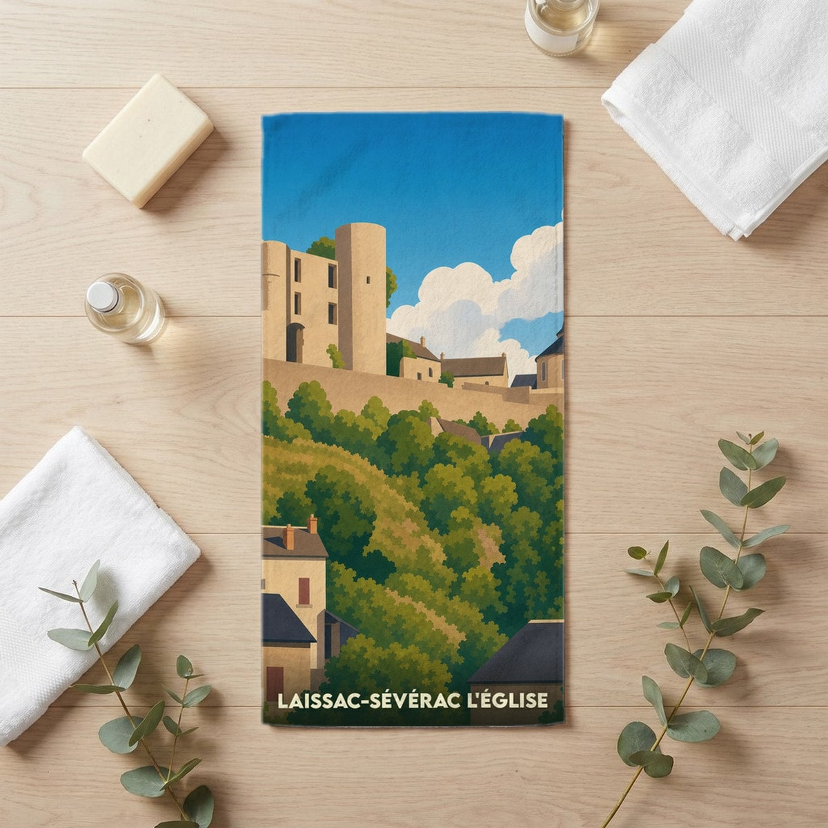 Serviette de bain 30 cm x 60 cm souvenir de Laissac-Sévérac l'Église