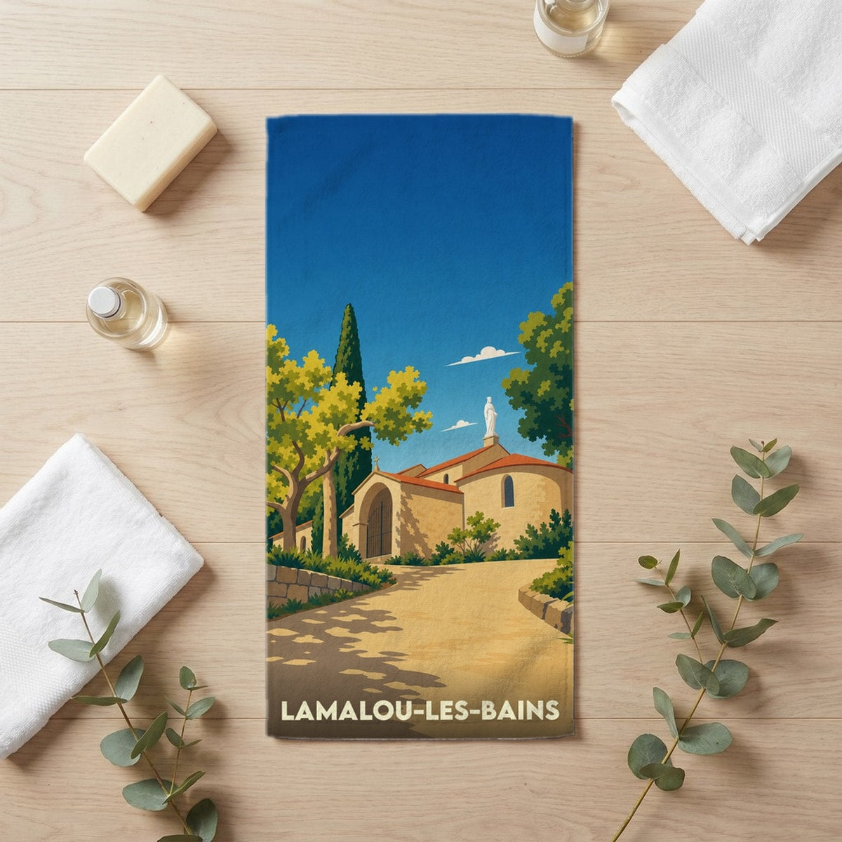 Serviette de bain 30 cm x 60 cm souvenir de Lamalou-les-Bains