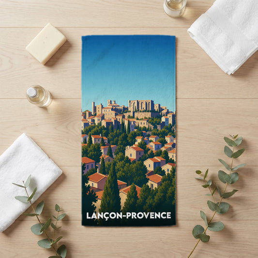 Serviette de bain 30 cm x 60 cm souvenir de Lançon-Provence