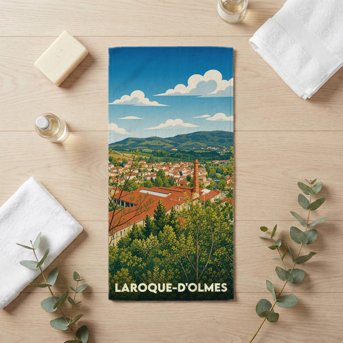 Serviette de bain 30 cm x 60 cm souvenir de Laroque-d'Olmes
