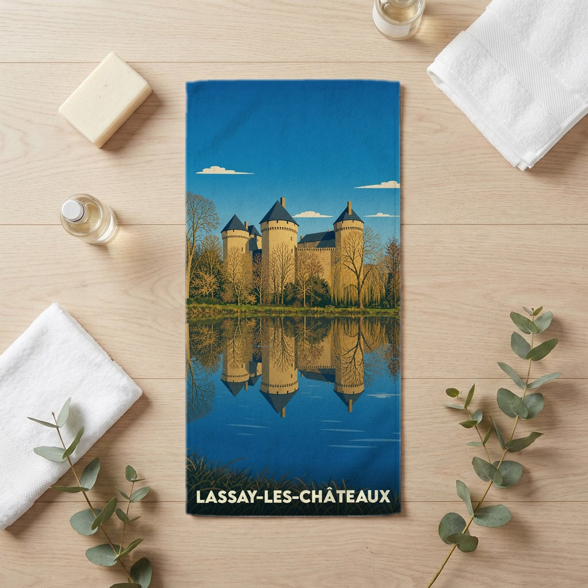 Serviette de bain 30 cm x 60 cm souvenir de Lassay-les-Châteaux
