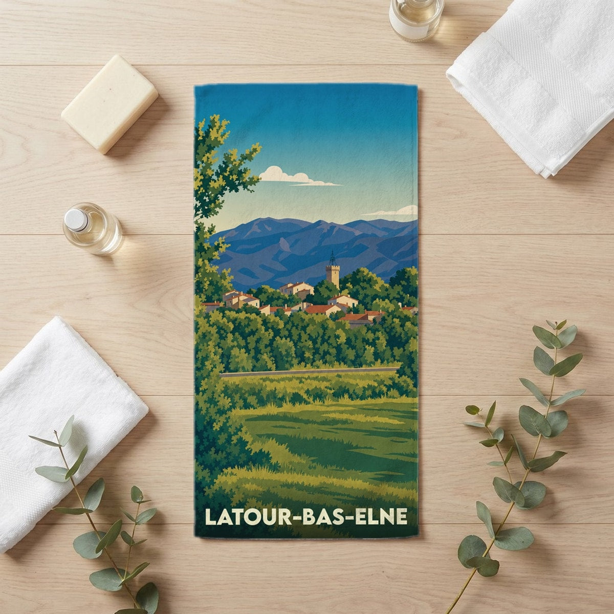 Serviette de bain 30 cm x 60 cm souvenir de Latour-Bas-Elne