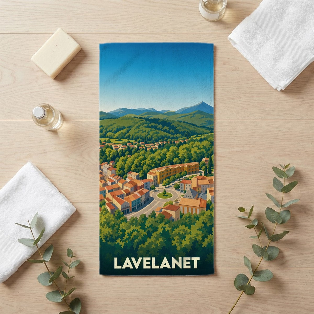Serviette de bain 30 cm x 60 cm souvenir de Lavelanet