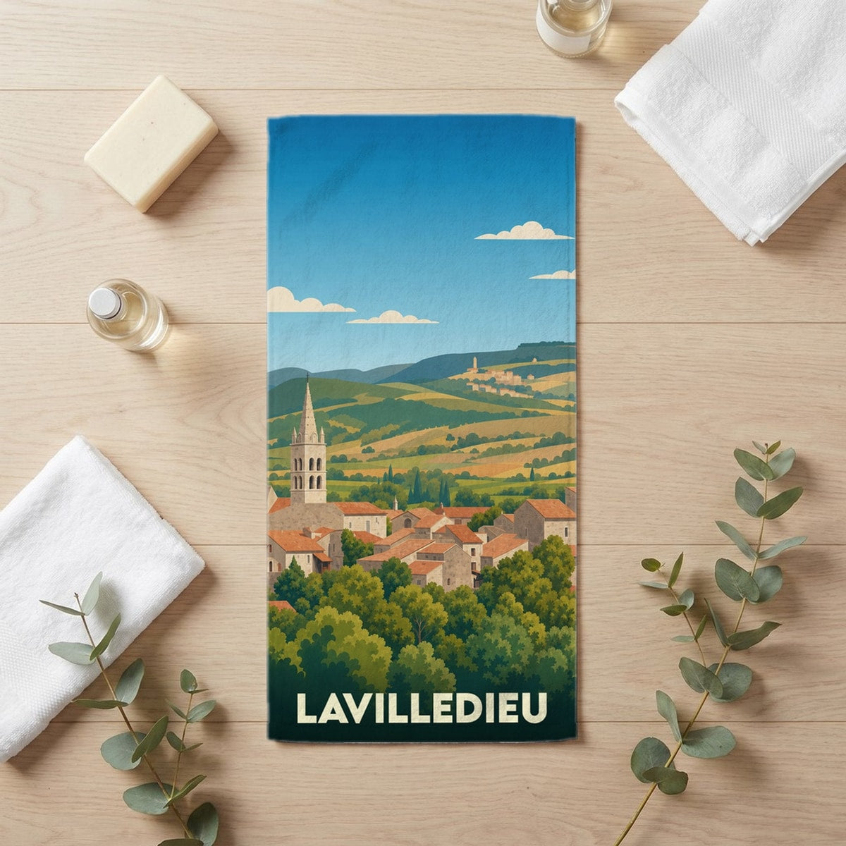 Serviette de bain 30 cm x 60 cm souvenir de Lavilledieu
