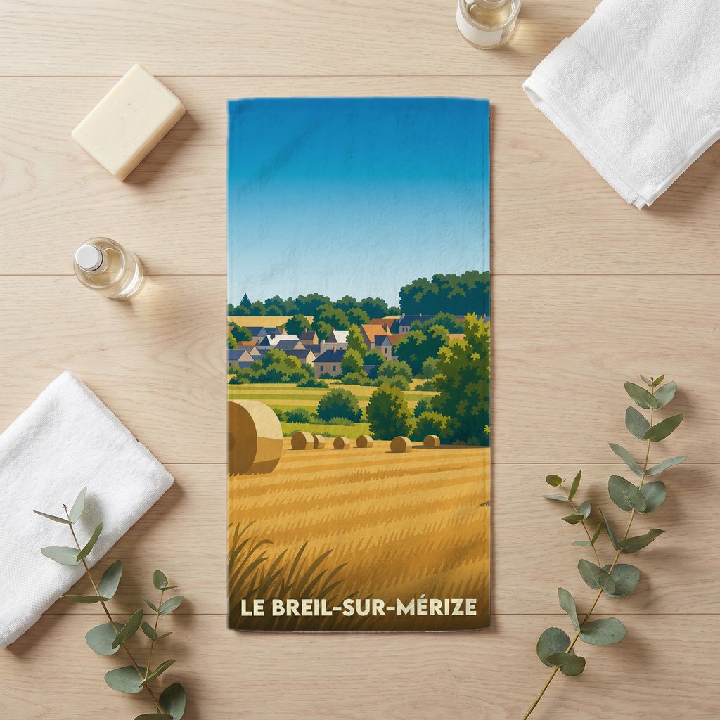 Serviette de bain 30 cm x 60 cm souvenir de Le Breil-sur-Mérize