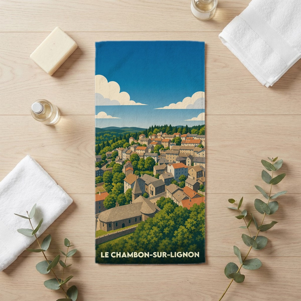 Serviette de bain 30 cm x 60 cm souvenir de Le Chambon-sur-Lignon