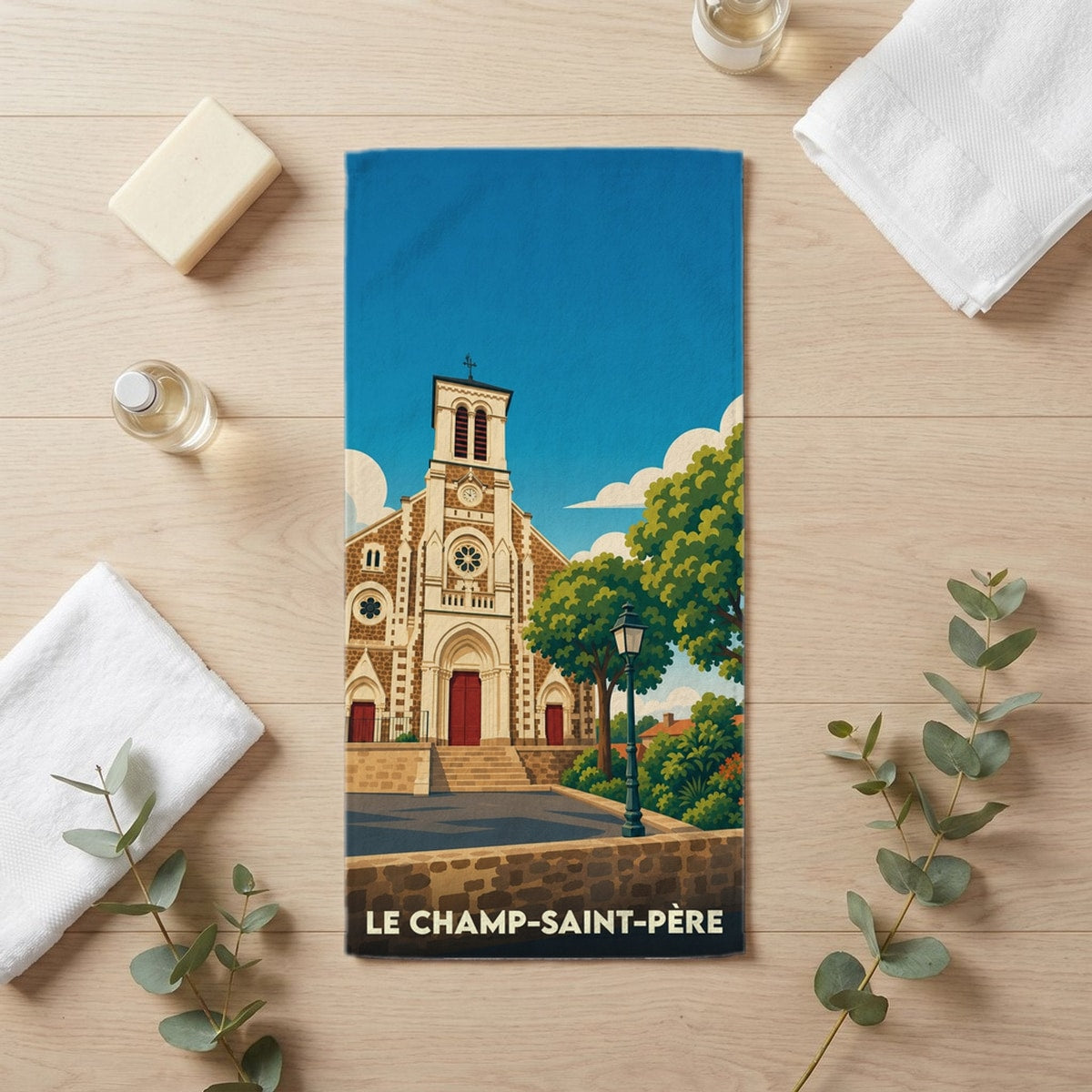 Serviette de bain 30 cm x 60 cm souvenir de Le Champ-Saint-Père
