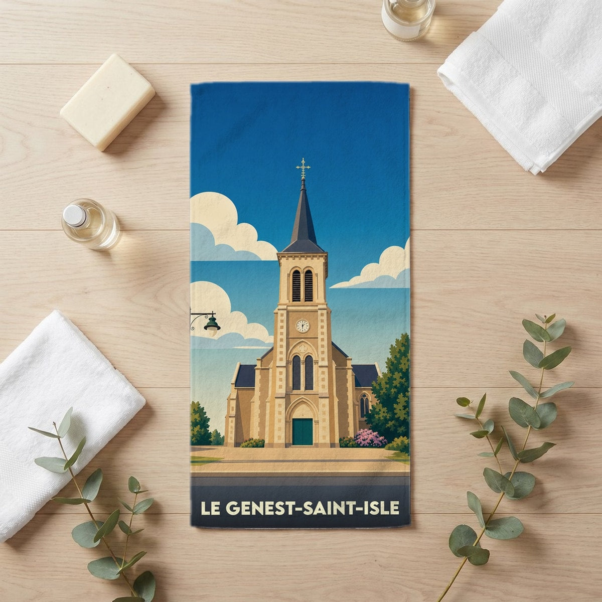 Serviette de bain 30 cm x 60 cm souvenir de Le Genest-Saint-Isle