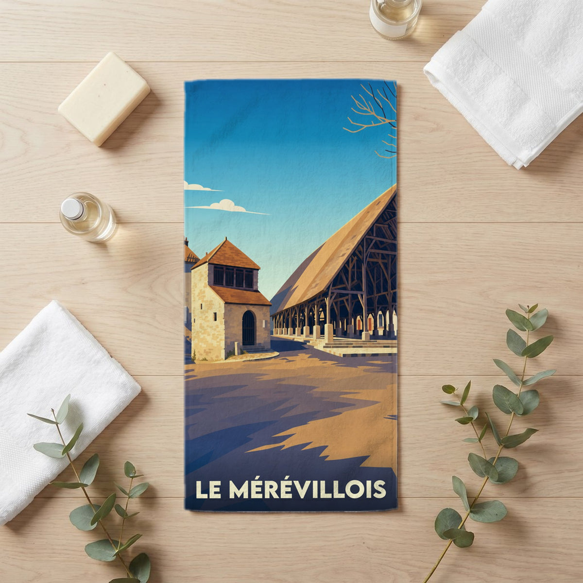 Serviette de bain 30 cm x 60 cm souvenir de Le Mérévillois