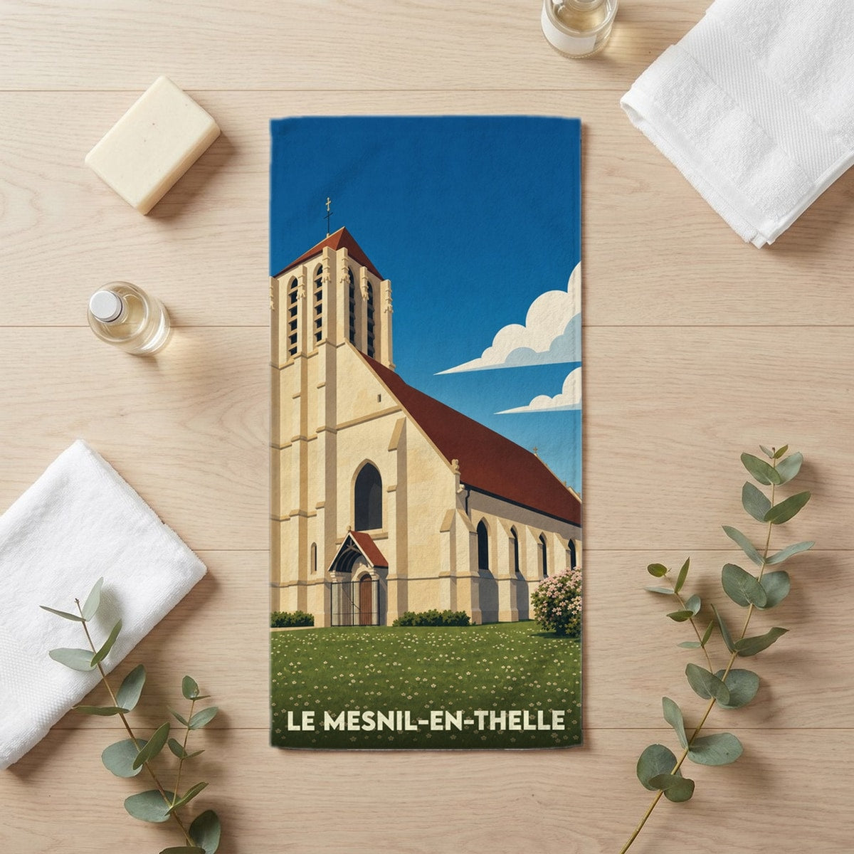 Serviette de bain 30 cm x 60 cm souvenir de Le Mesnil-en-Thelle