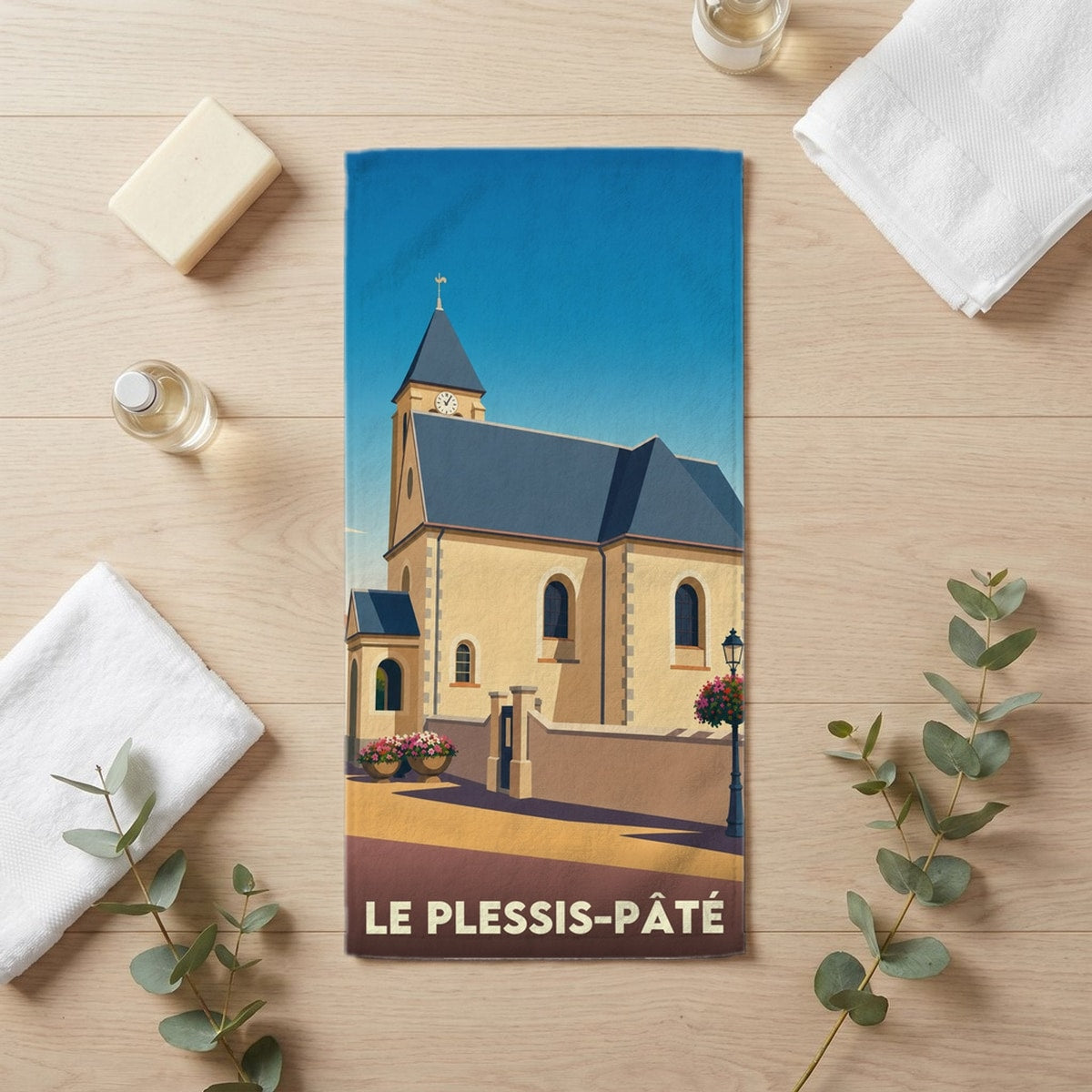 Serviette de bain 30 cm x 60 cm souvenir de Le Plessis-Pâté