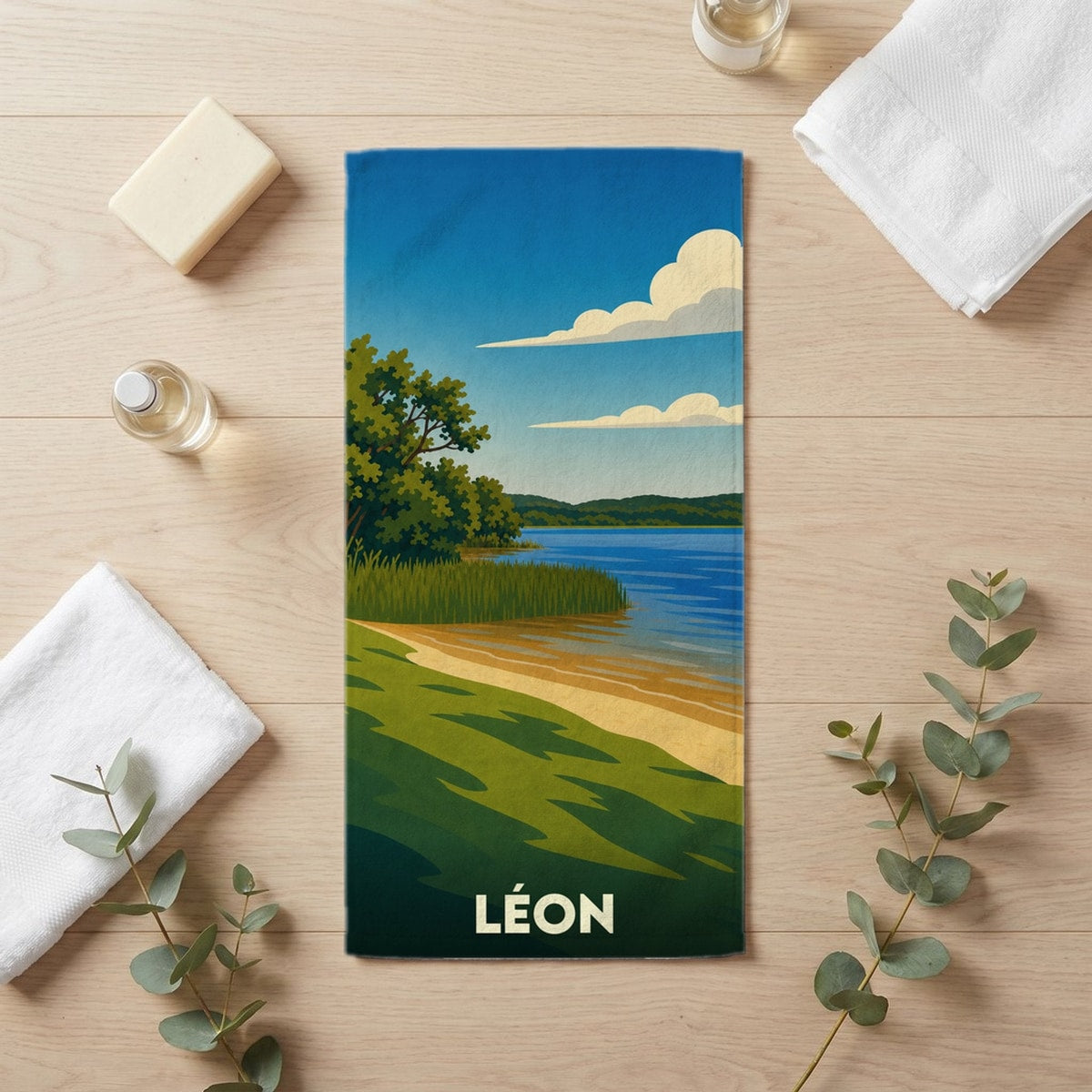 Serviette de bain 30 cm x 60 cm souvenir de Léon