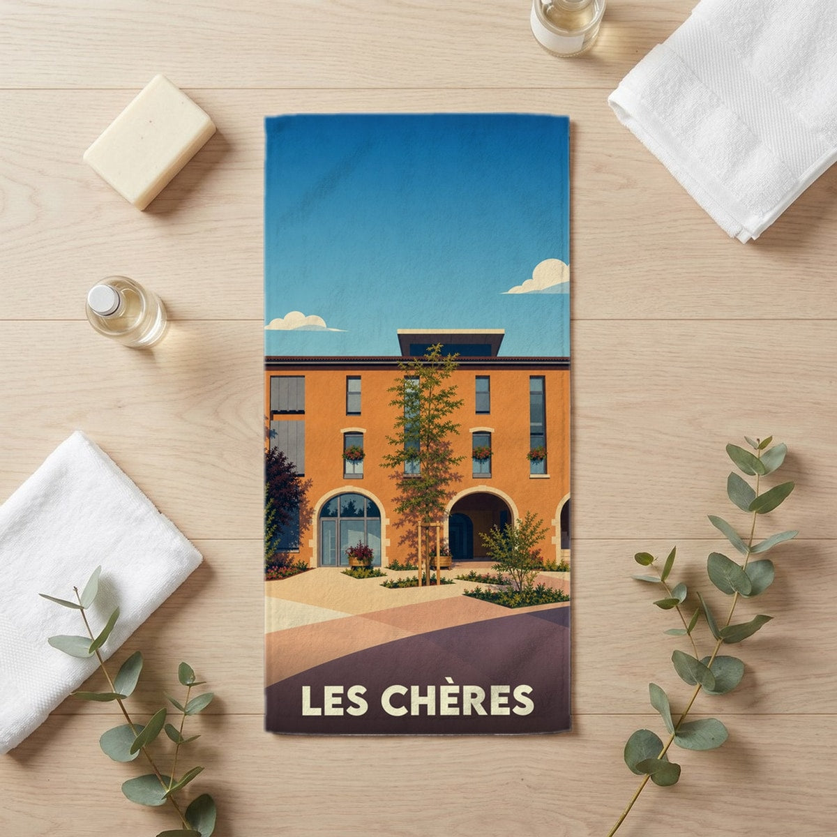 Serviette de bain 30 cm x 60 cm souvenir de Les Chères