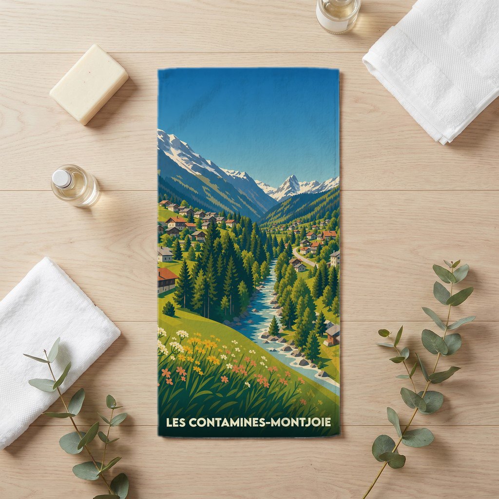 Serviette de bain 30 cm x 60 cm souvenir de Les Contamines-Montjoie