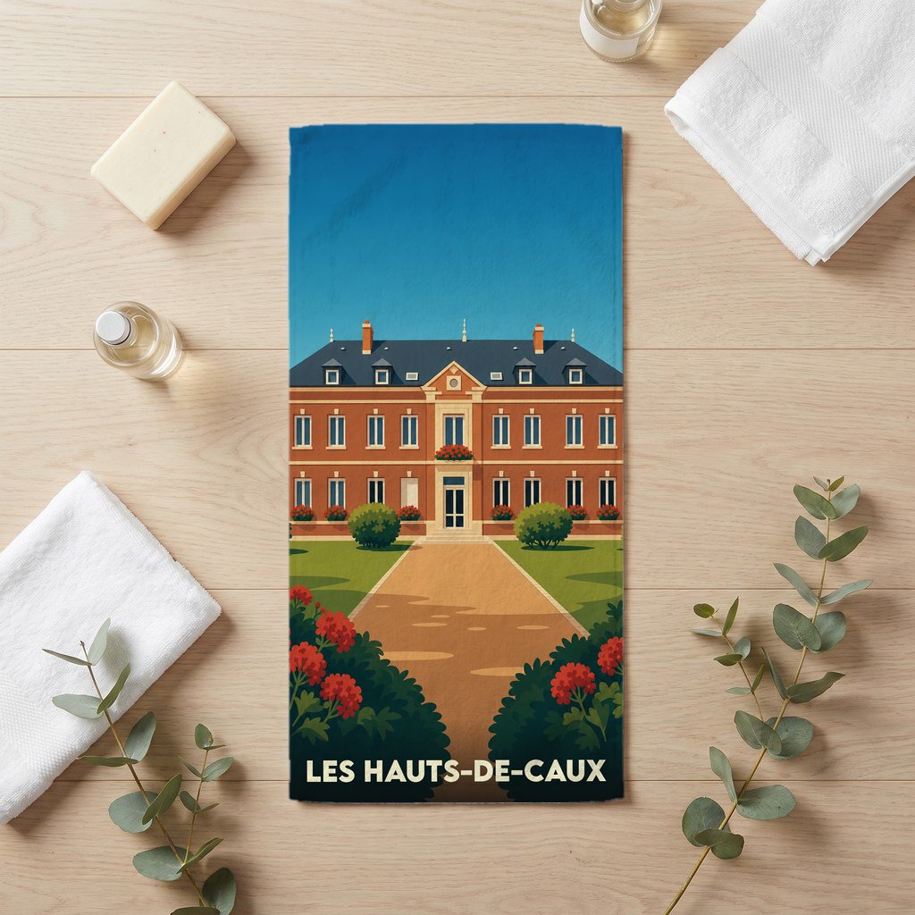 Serviette de bain souvenir de la ville de Les Hauts-de-Caux avec une illustration stylisée.