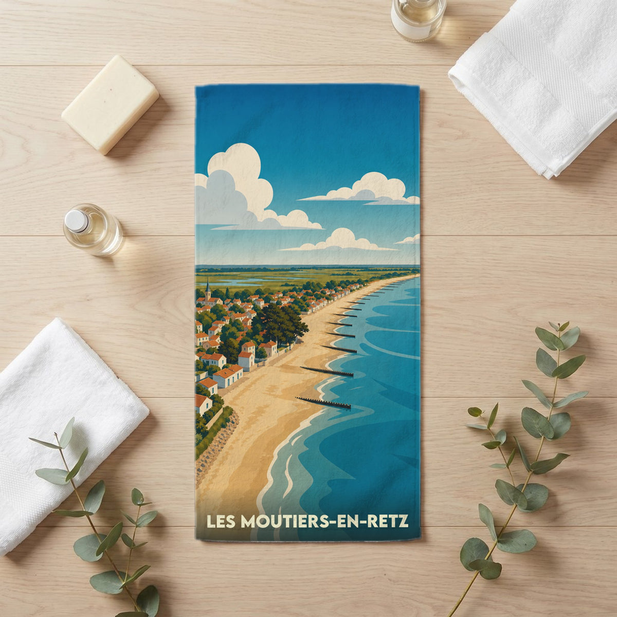 Serviette de bain 30 cm x 60 cm souvenir de Les Moutiers-en-Retz
