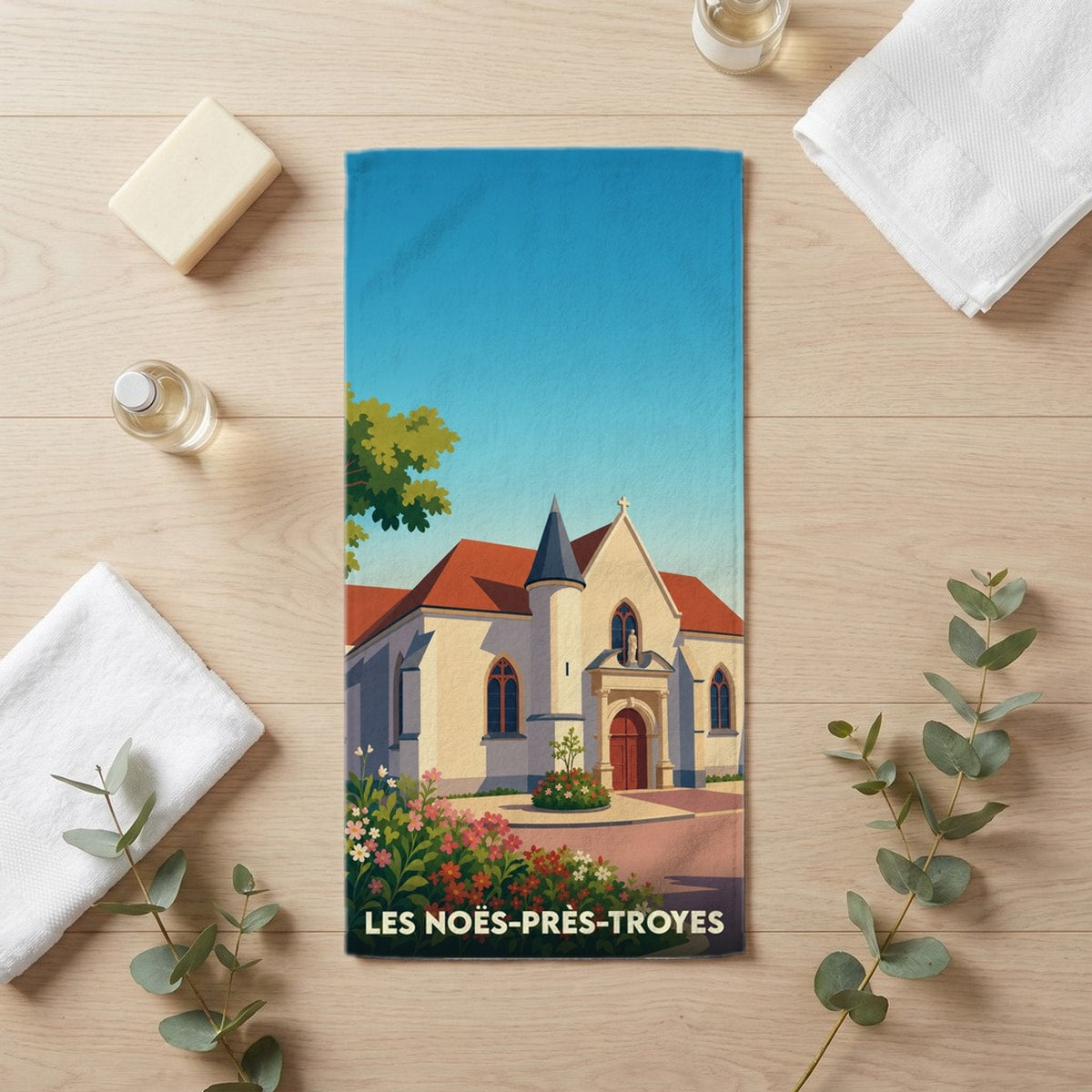 Serviette de bain 30 cm x 60 cm souvenir de Les Noës-près-Troyes