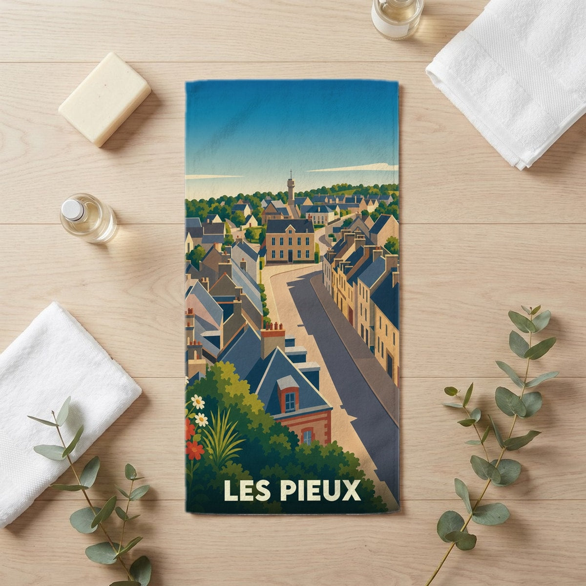 Serviette de bain 30 cm x 60 cm souvenir de Les Pieux