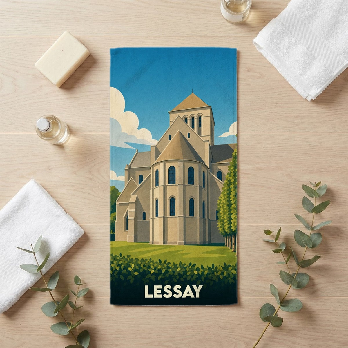 Serviette de bain 30 cm x 60 cm souvenir de Lessay