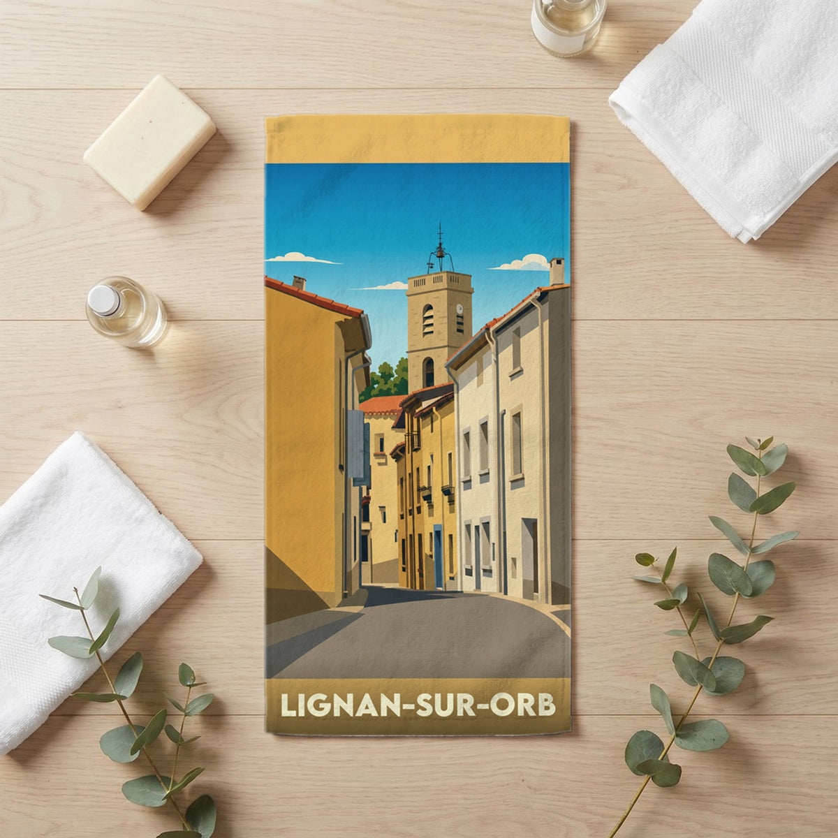 Serviette de bain 30 cm x 60 cm souvenir de Lignan-sur-Orb