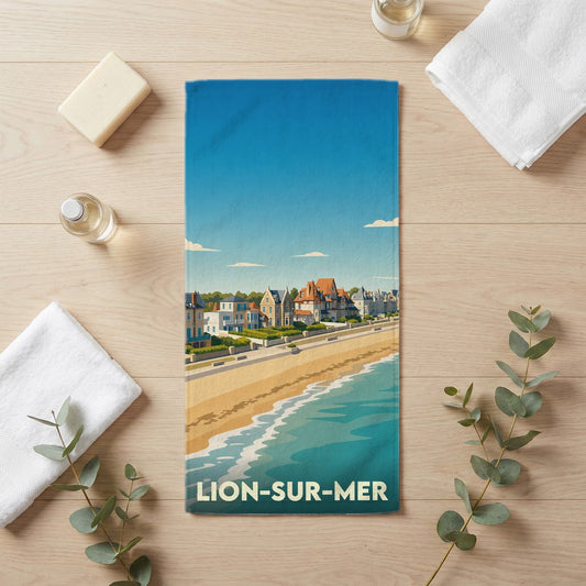 Serviette de bain 30 cm x 60 cm souvenir de Lion-sur-Mer