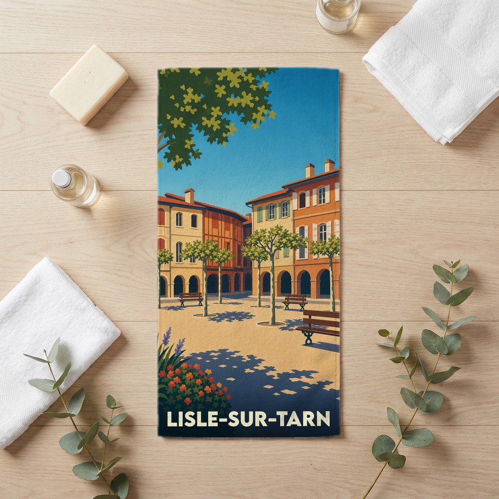 Serviette de bain 30 cm x 60 cm souvenir de Lisle-sur-Tarn