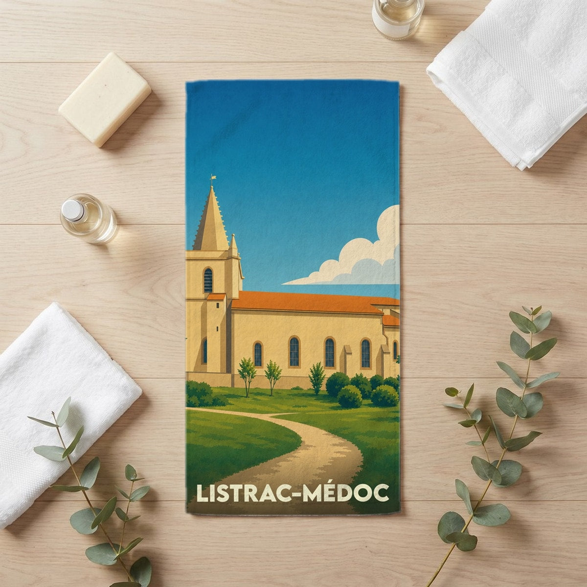 Serviette de bain 30 cm x 60 cm souvenir de Listrac-Médoc