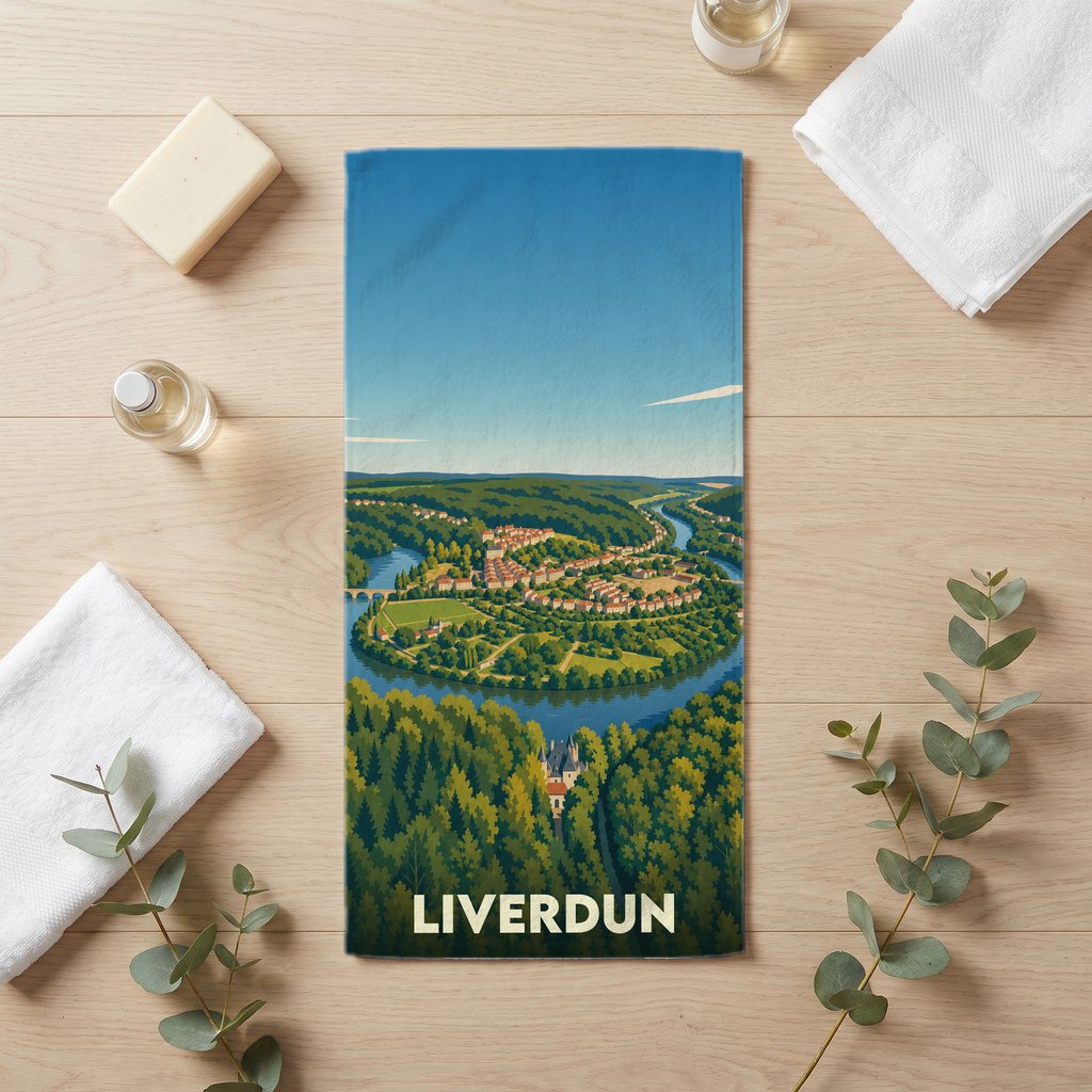 Serviette de bain 30 cm x 60 cm souvenir de Liverdun