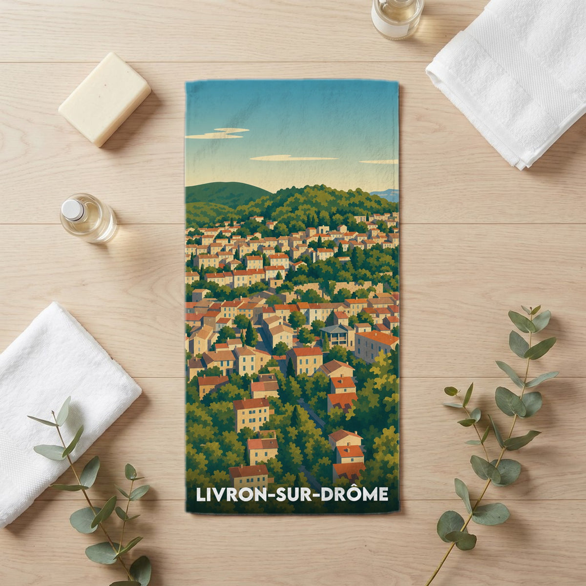 Serviette de bain 30 cm x 60 cm souvenir de Livron-sur-Drôme