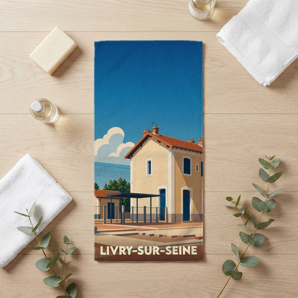 Serviette de bain 30 cm x 60 cm souvenir de Livry-sur-Seine
