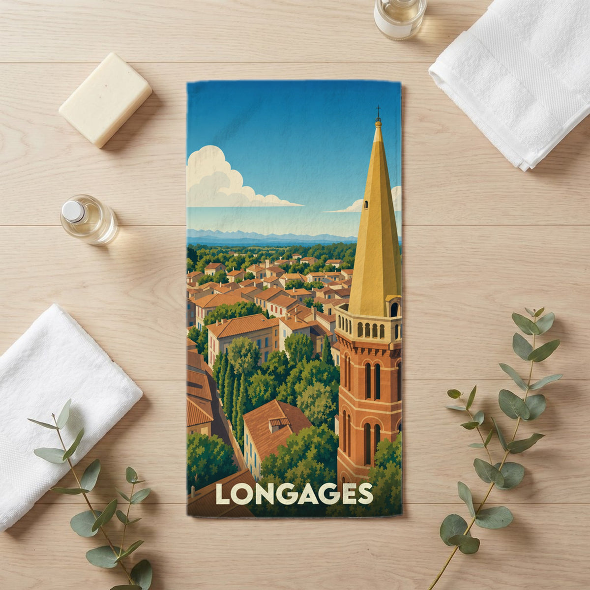 Serviette de bain 30 cm x 60 cm souvenir de Longages