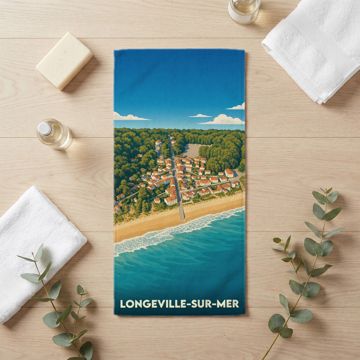 Serviette de bain 30 cm x 60 cm souvenir de Longeville-sur-Mer