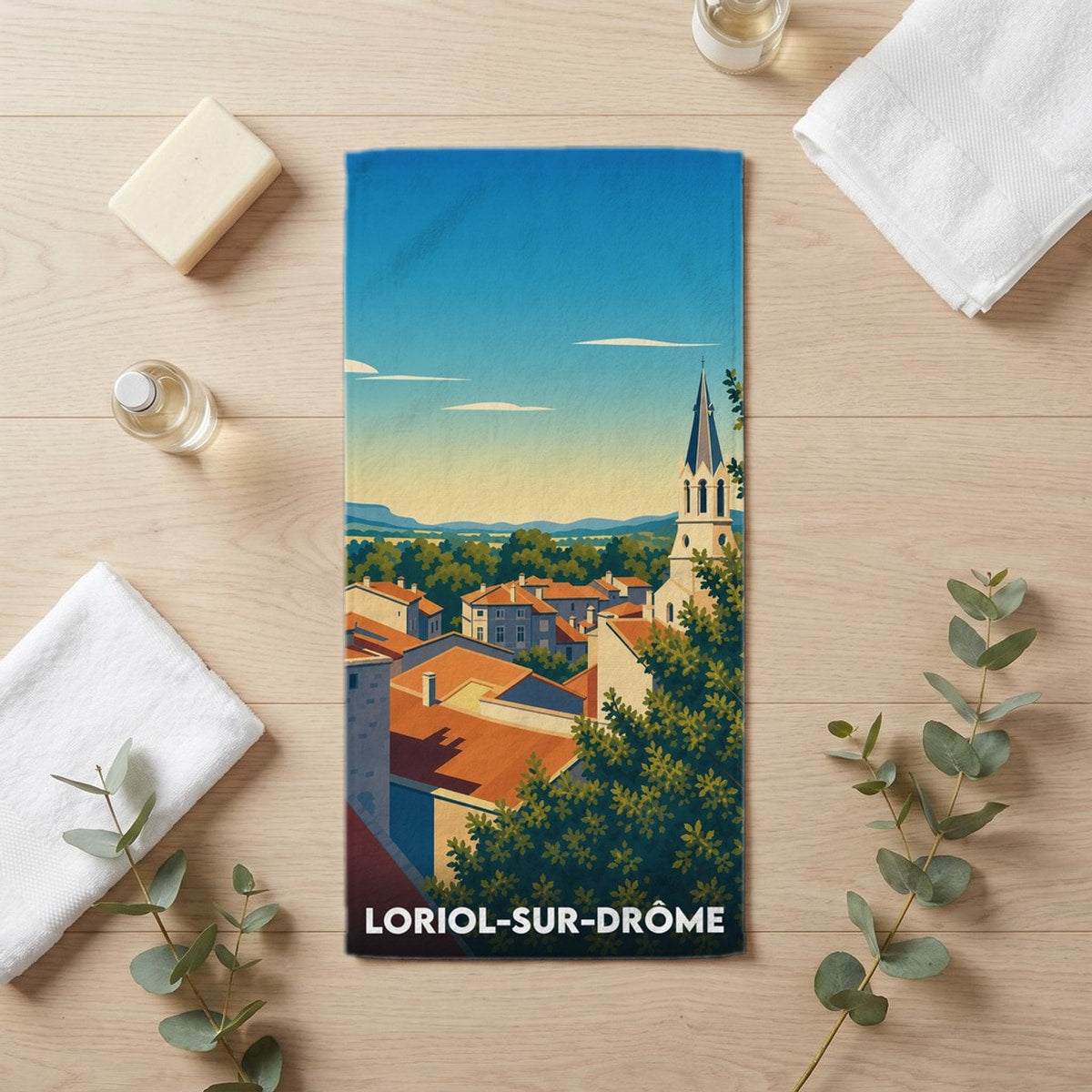 Serviette de bain 30 cm x 60 cm souvenir de Loriol-sur-Drôme