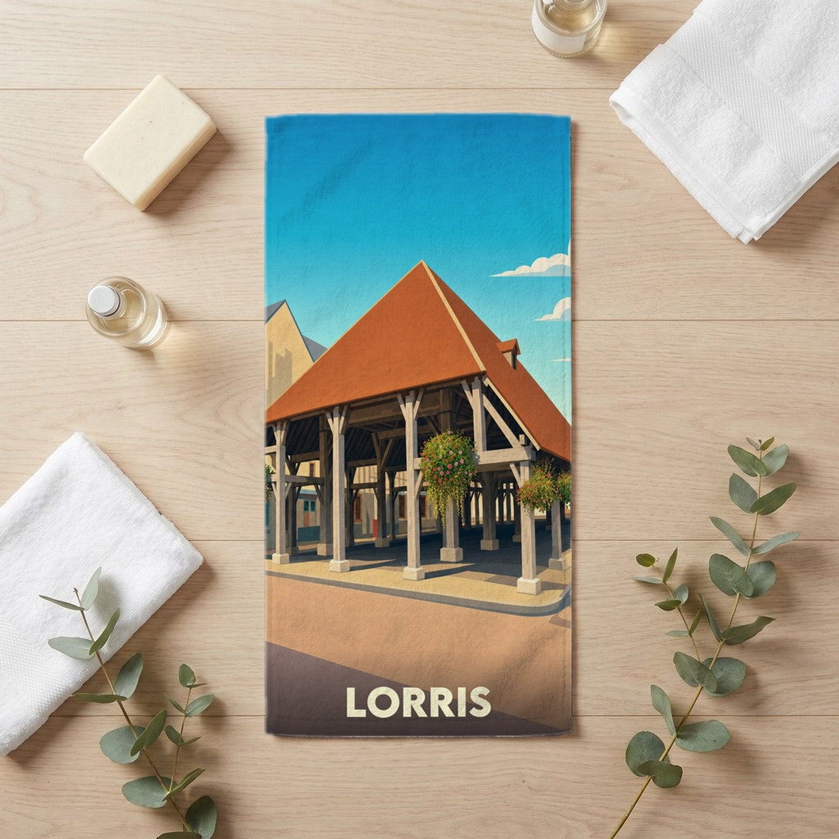 Serviette de bain 30 cm x 60 cm souvenir de Lorris